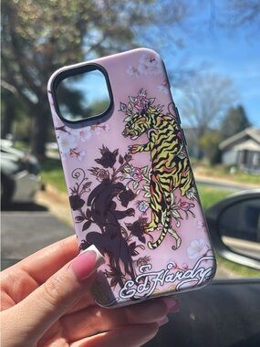 Ed Hardy Pink Tiger Floral iPhone Case with Yellow Accent
